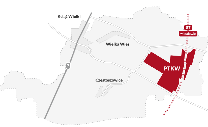 zdjęcie przedstawia mapę gminy Książ Wielki - link do Geoportalu Powiatu Miechowskiego i mapy lokalizacyjnej Parku Technologicznego w Książu Wielkim — Powiat Miechowski 